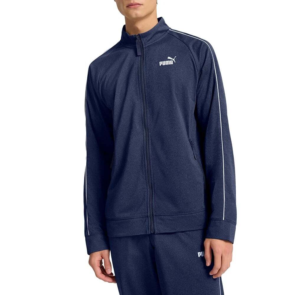 PUMA Essential Men's Size XXL Navy Blue White Piped Tricot Full Zip Jacket NWT